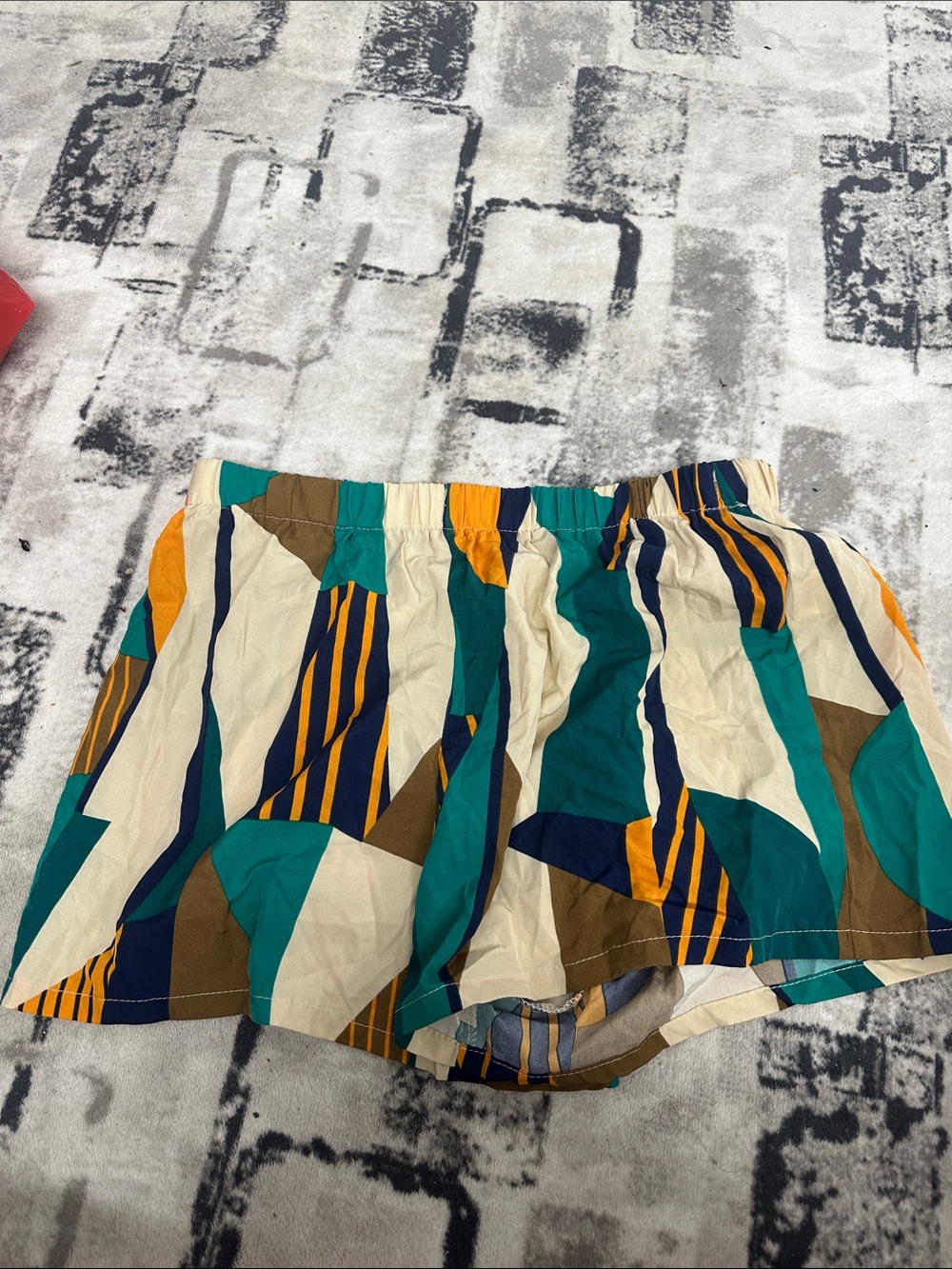 Women’s Patterned Elastic Waist Shorts - Teal, Navy & Mustard